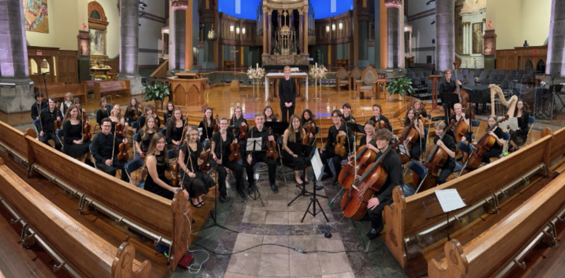 Photo of the strings class in New York at the orchestra. (Photo taken by Cora Bolser)
